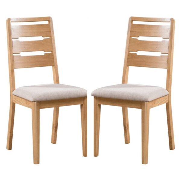 Camber Waxed Oak Wooden Dining Chairs With Linen Seat In Pair