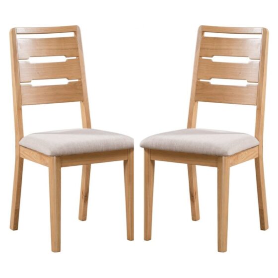 Camber Waxed Oak Wooden Dining Chairs With Linen Seat In Pair
