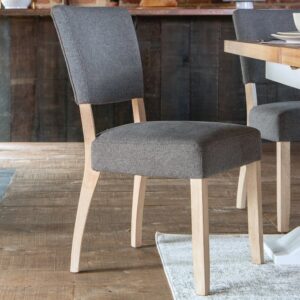 Celina Fabric Dining Chair With Wooden Frame In Grey