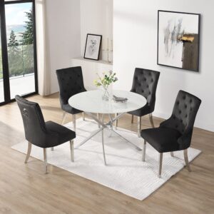 Daytona Round Diva Glass Dining Table 4 Imperial Black Chairs
