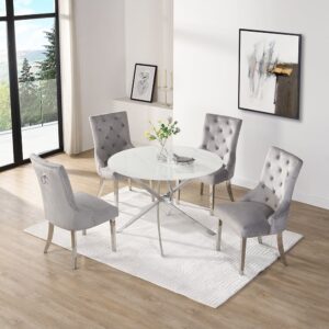 Daytona Round Diva Glass Dining Table 4 Imperial Grey Chairs