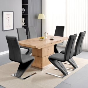 Elgin Convertible Sonoma Oak Dining Table 6 Demi Grey Chairs