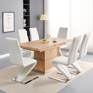 Elgin Convertible Sonoma Oak Dining Table 6 Demi White Chairs