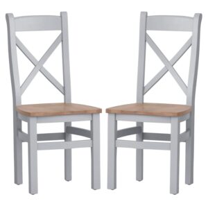 Elkin Cross Back Oak And Grey Wooden Dining Chairs In Pair