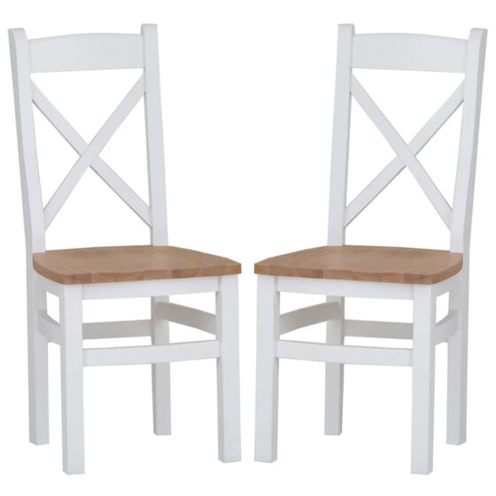 Elkin Cross Back Oak And White Wooden Dining Chairs In Pair