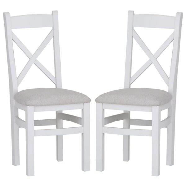 Elkin Cross White Wooden Dining Chairs With Fabric Seat In Pair