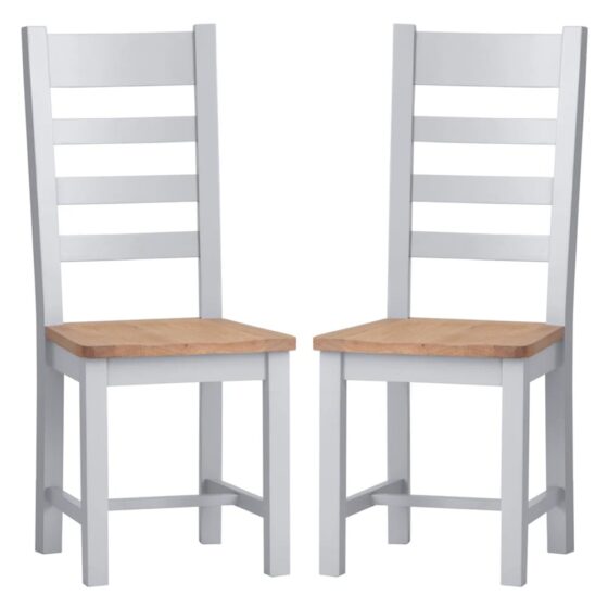 Elkin Ladder Back Oak And Grey Wooden Dining Chairs In Pair