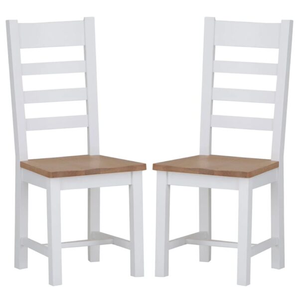 Elkin Ladder Back Oak And White Wooden Dining Chairs In Pair