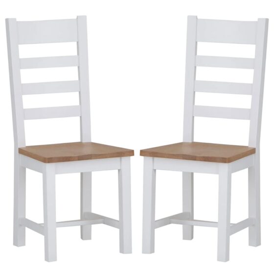 Elkin Ladder Back Oak And White Wooden Dining Chairs In Pair