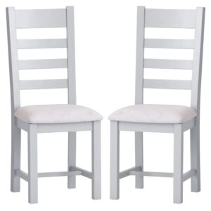 Elkin Ladder Grey Wooden Dining Chairs With Fabric Seat In Pair