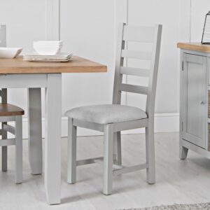 Elkin Ladder Wooden Dining Chair With Fabric Seat In Grey