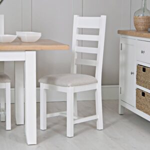 Elkin Ladder Wooden Dining Chair With Fabric Seat In White