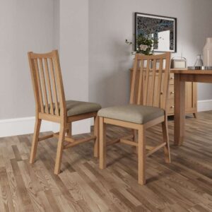 Gilford Light Oak Wooden Dining Chairs With Fabric Seat In Pair