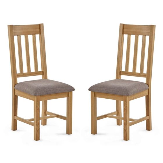 Macon Oak Wooden Dining Chairs With Grey Fabric Seat In Pair