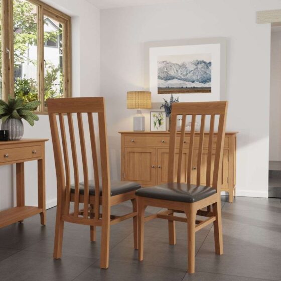 Nassau Natural Oak Wooden Dining Chairs With PU Seat In Pair