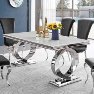 Adele Marble Dining Table In White With Polished Metal Legs