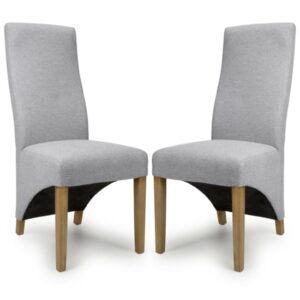 Basrah Light Grey Fabric Dining Chairs With Oak Legs In Pair