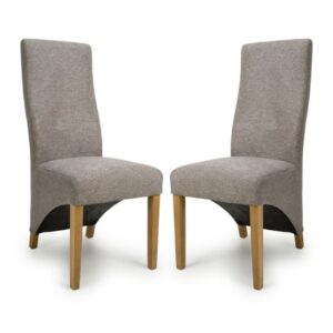 Basrah Mocha Fabric Dining Chairs With Oak Legs In Pair