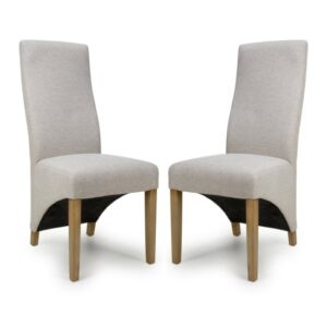 Basrah Natural Fabric Dining Chairs With Oak Legs In Pair