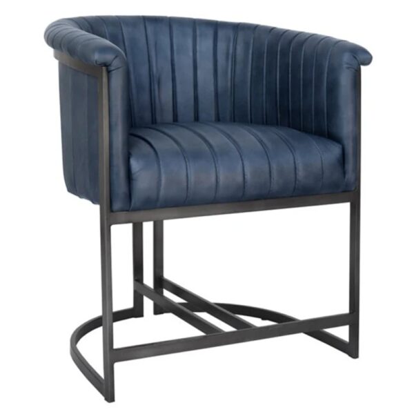 Elkhart Leather Dining Chair With Metal Legs In Blue