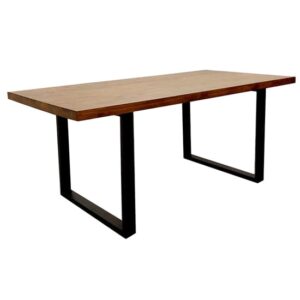 Flint Solid Dark Pine Wood Dining Table With Matt Black Legs