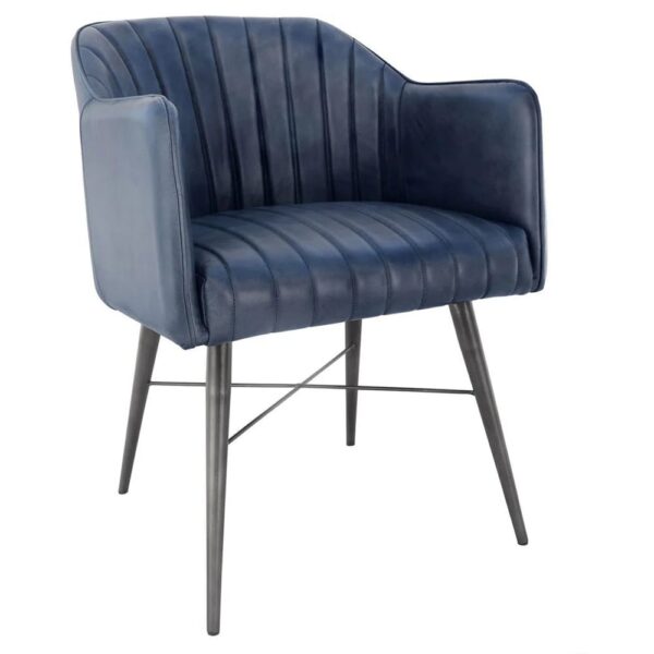 Fraser Leather Dining Chair With Metal Legs In Blue