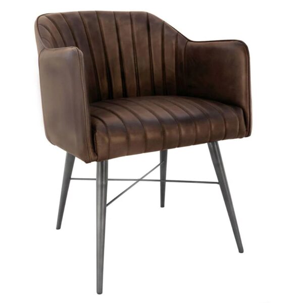 Fraser Leather Dining Chair With Metal Legs In Brown