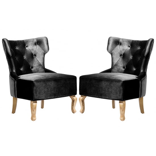 Narvel Black Velvet Dining Chairs With Wooden Legs In Pair