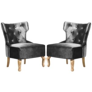 Narvel Grey Velvet Dining Chairs With Wooden Legs In Pair