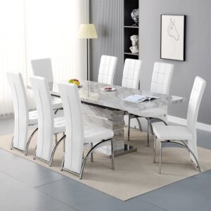 Parini Large Extending Magnesia Dining Table 8 Ravenna White Chairs