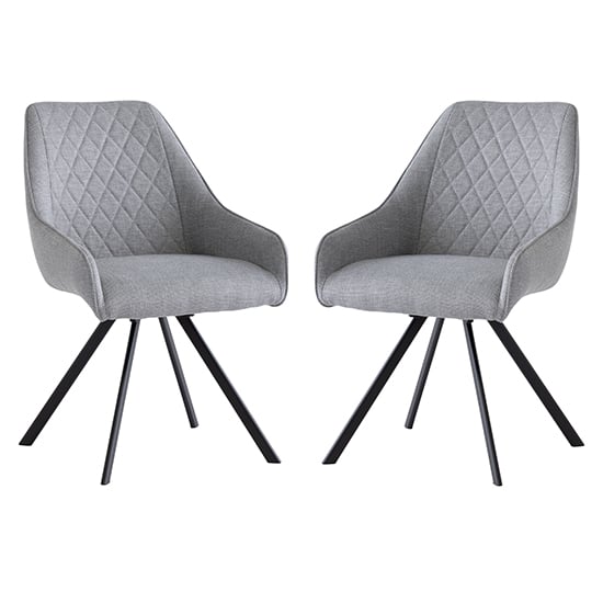 Valko Silver Grey Fabric Dining Chairs Swivel In Pair