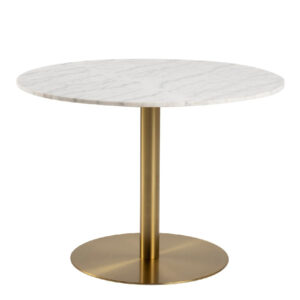 Casey White Marble Dining Table Round With Gold Metal Base