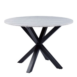 Haines Marble Dining Table Round With Black Legs In White