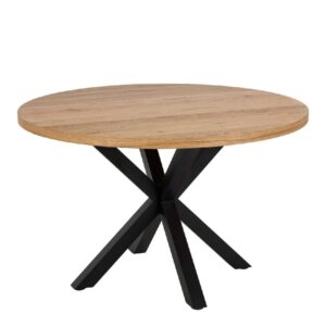 Haines Wooden Dining Table Round With Black Legs In Oak