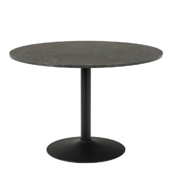 Ionia Wooden Dining Table Round In Black Marble Print