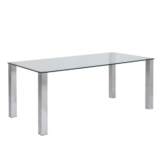 Keene Glass Dining Table With Chrome Legs In Clear