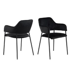 Laconia Black Velvet Dining Chairs With Metal Frame In Pair