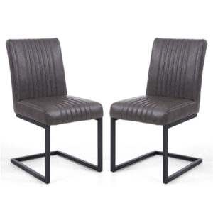 Aboba Grey Leather Dining Chairs With Metal Legs In Pair