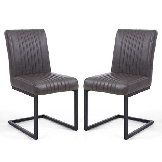 Aboba Grey Leather Dining Chairs With Metal Legs In Pair