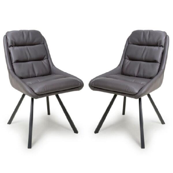 Addis Dark Grey Leather Dining Chairs With Black Legs In Pair