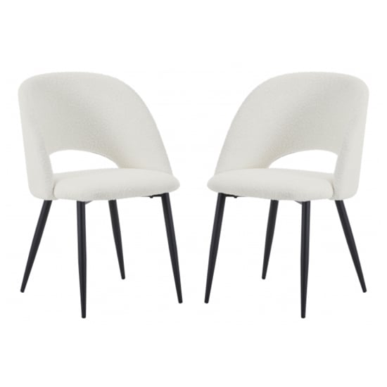 Auburn White Fabric Dining Chairs With Black Legs In Pair