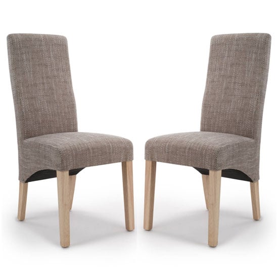 Basrah Oatmeal Fabric Dining Chairs With Oak Legs In Pair