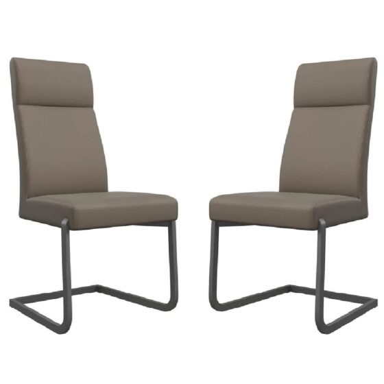 Dallas Taupe Leather Dining Chairs With Grey Legs In Pair