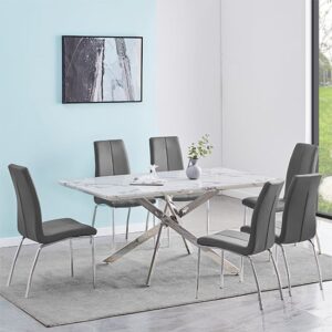 Deltino Diva Marble Effect Dining Table 6 Opal Grey Chairs