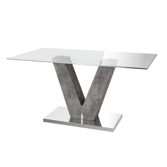 Densely Clear Glass Dining Table With Grey Concrete Base