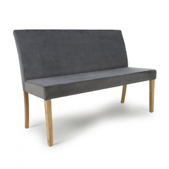 Destin Velvet Backed Dining Bench With Oak Legs In Grey