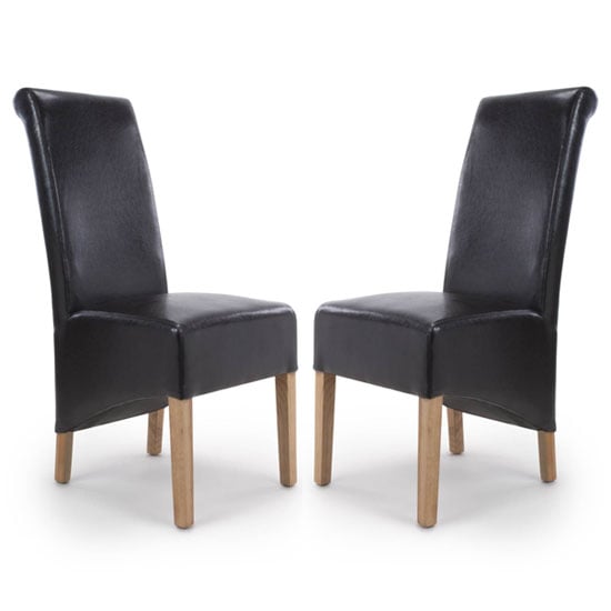 Kyoto Black Leather Dining Chairs With Oak Legs In Pair