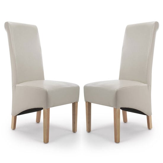 Kyoto Ivory Leather Dining Chairs With Oak Legs In Pair