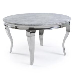 Laval Round Light Grey Marble Dining Table With Chrome Legs