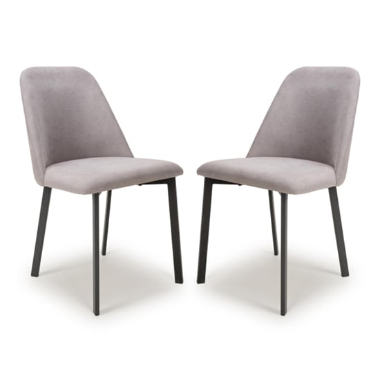 Lenoir Light Grey Fabric Dining Chairs With Black Legs In Pair